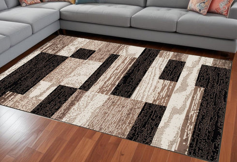 12' Black Brown And Beige Patchwork Runner Rug